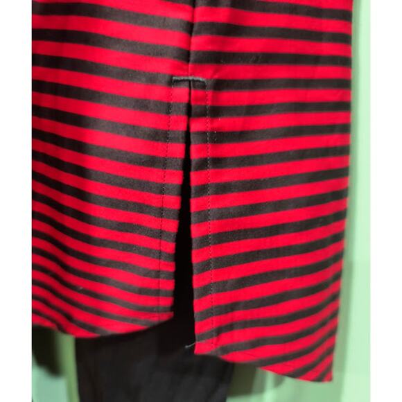 Chico's Tab Sleeve Striped Tunic with Hidden Buttons, Red/Black‎ Sz 0 (4) NWOT - Picture 6 of 8